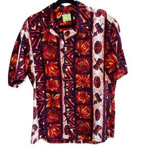 Ui-Maikai Vintage 70s Hawaiian Red Tribal Print Shirt